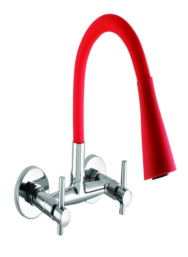 10X Brass Sink Mixer 2 Way SMW-8898 Red Flexible Spout Wall Mount 2 Function